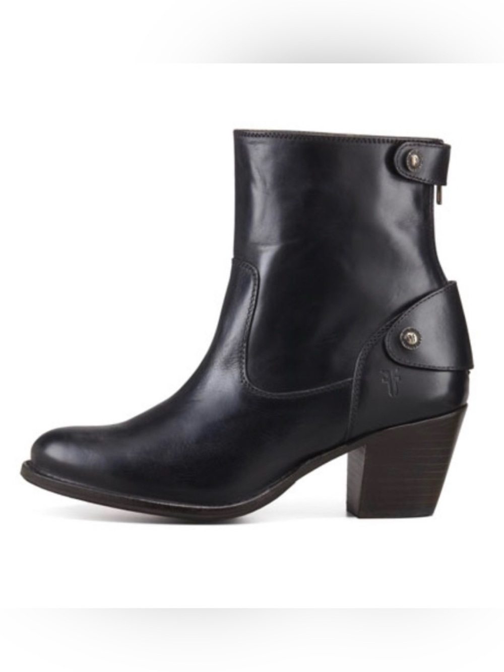 FRYE Jackie Black Leather Ankle Boot with Snap Buttons Size 7.5